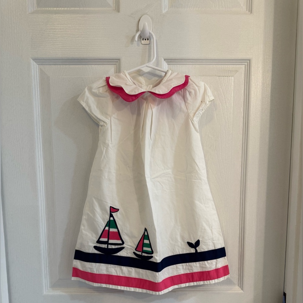 Gymboree White Dress with Pink and Navy Sailboat Design